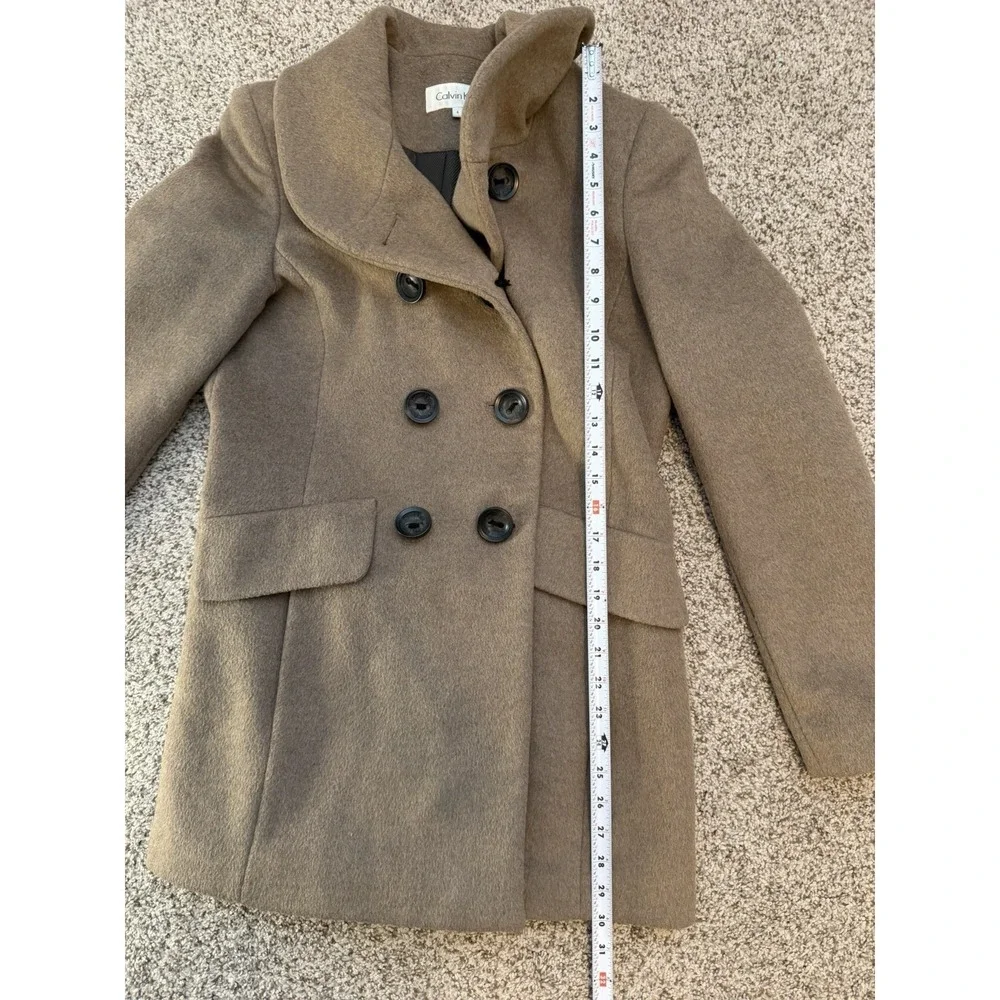 Calvin Klein Women's Double Breasted Wool Button Pea Coat Lined Pockets Sz 6 Tan